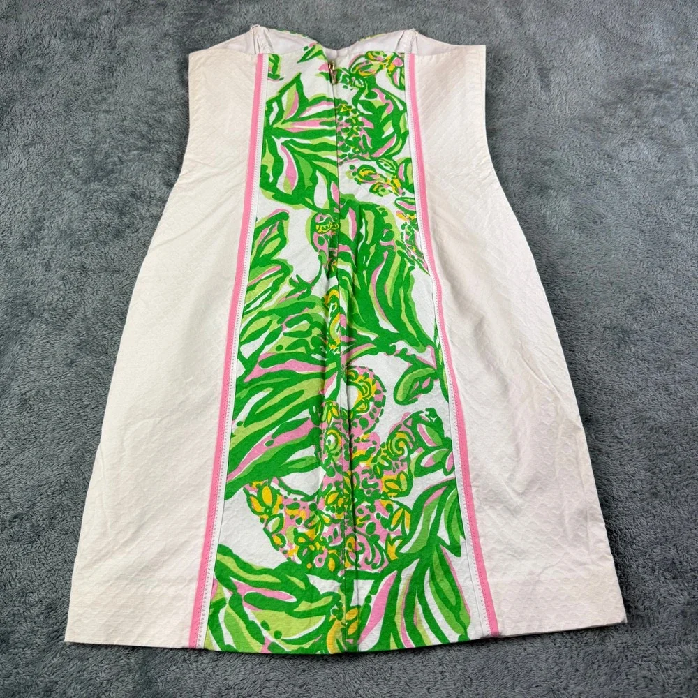 Lilly Pulitzer Angela Dress Seeing Pink Elephants White Pique Strapless Size 2 - Picture 9 of 13